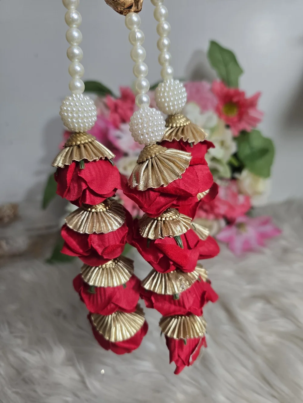 Red Floral Tassel Punjabi Paranda - Women Accessories